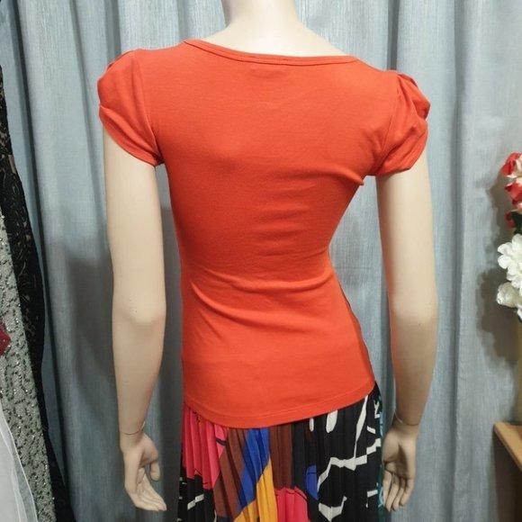 KOOKAI Size 1 (AU 10/12) Orange Top Round Neck Cap Sleeves NWOT - Picture 3 of 12